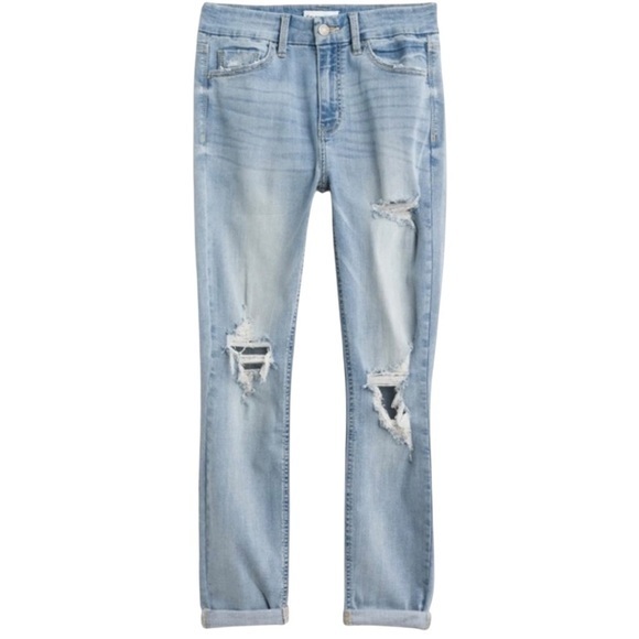 studio blue Denim - Studio Blue Light Wash Distressed Ripped Knee High Waist Boyfriend Jeans 31